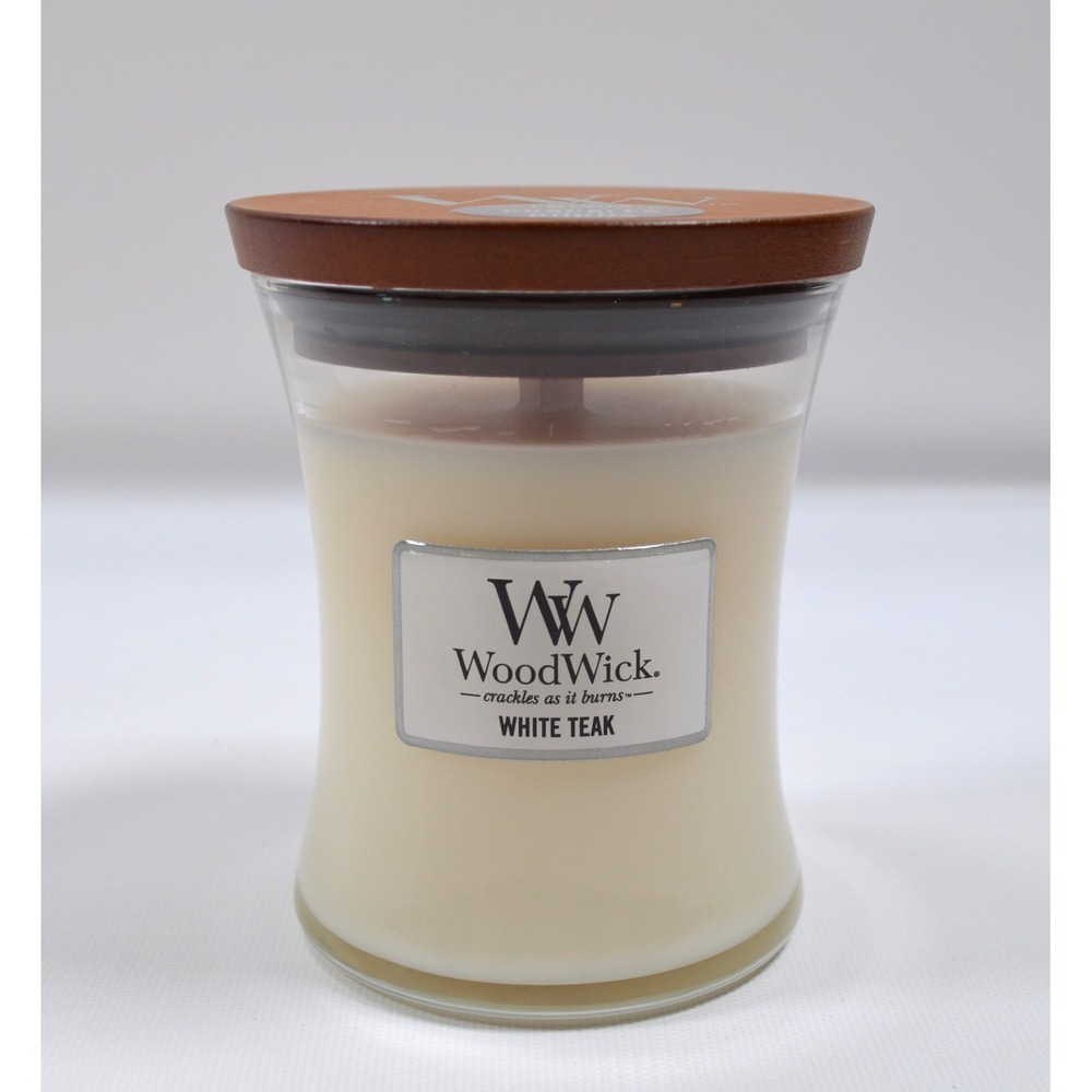 WoodWick  White Teak Scented Candle Hearthwick Flame Crackling Wick  9.7oz